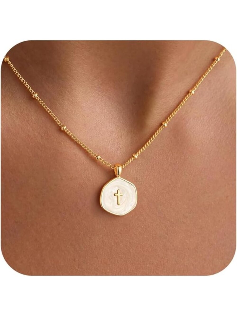 14K Gold Plated Enamel Mini Cross Necklace for Women & Girls - Stylish Jewelry